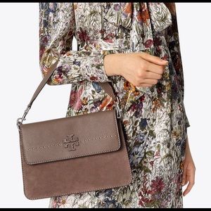 Tory Burch McGraw Crossbody Suede in Silver Maple
